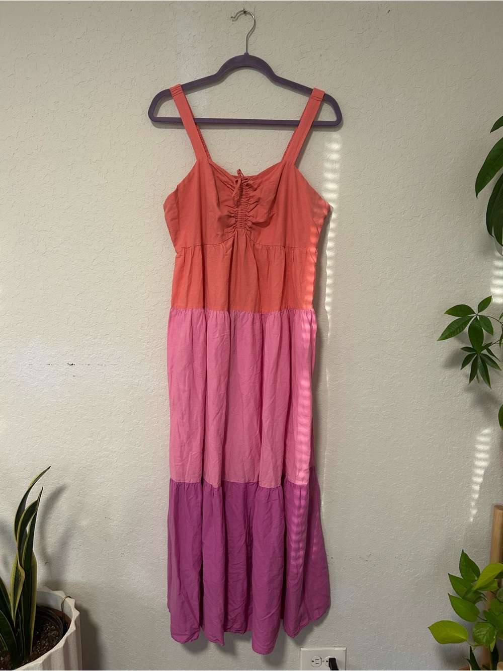 Vibrant Terra & Sky Coral, Pink and Magenta Tiered Maxi Dress Size 0X - Picture 2 of 11